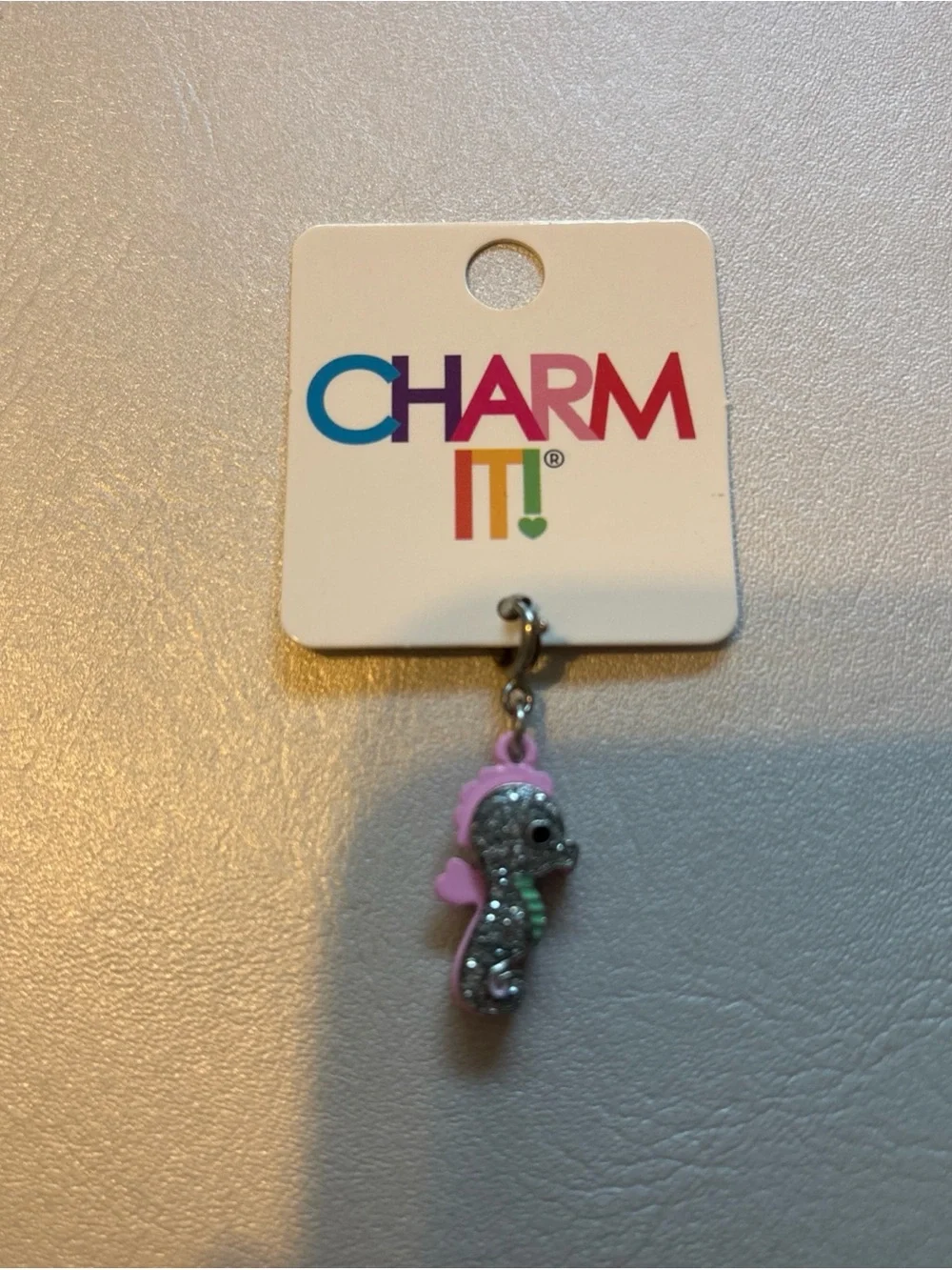 Kids Pink Glitter Seahorse Charm